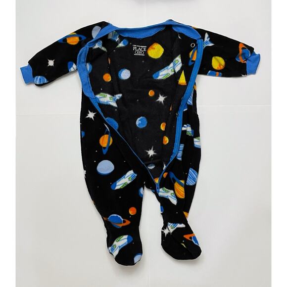 The Children’s Place Fuzzy Space Theme Fleece Zipper Footie Pajamas Size 0-3 M - Picture 2 of 7